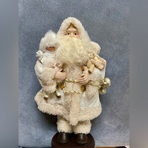 Vintage Old World Santa with Luxurious Coat Holding Toys for Children